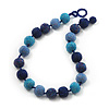 Chunky Navy Blue/Light Blue Glass Beaded Necklace - 54cm Length