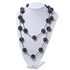 Long Glass Ball Necklace (Black/Metallic) - 120cm Length