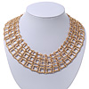 Regal 'Armour Style' Collar Necklace In Brushed Gold Finish - 40cm Length/ 7cm Extension
