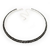 2-Row Jet Black Austrian Crystal Choker Necklace (Silver Plated)