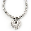 Rhodium Plated Swarovski Crystal Puffed Heart Necklace - 38cm Length/ 7cm Extension
