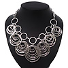 Silver Plated Hammered Circle Charm Necklace - 38cm Length/ 8cm Extension