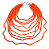 Long Layered Orange Acrylic Bead Necklace In Silver Plating - 112cm Length/ 5cm Extension