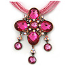 Vintage Pink Diamante 'Cross' Pendant Necklace On Cotton Cords In Bronze Metal - 38cm Length/ 7cm Extension
