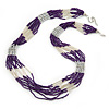 Multistrand Purple & Silver Bead Necklace In Silver Tone Finish - 76cm Length/ 6cm Extension