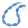 Sea Blue Glass Bead Necklace In Silver Plating - 42cm Length/ 6cm Extension