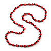 Long Red & Black Simulated Glass Pearl Necklace - 114cm Length