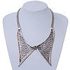 Antique Silver Effect Tailored Collar Necklace on Flat Snake Chain - 42cm Length/5cm Extension