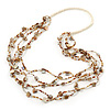 Long Multistrand Antique White/ Amber Coloured Shell/ Glass Bead Necklace - 86cm Length
