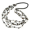 Long Multistrand Black/ White Shell/ Glass Bead Necklace - 84cm Length
