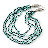 Light Blue/ Black Multistrand, Layered Glass Bead Necklace In Silver Plating - 60cm Length