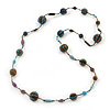 Long Glass Bead Ball Necklace (Light Blue, Gold, Brown) - 100cm Length