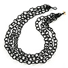 3 Strand Black Glass Bead Oval Link Necklace - 70cm Length