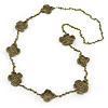 Long Olive Floral Crochet, Glass Bead Necklace - 96cm Length