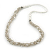 White Simulated Glass Pearl & Transparent Glass Bead Twisted Necklace - 66cm Length
