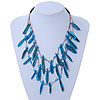 3 Strand Bone Nugget & Glass Bead Layered Necklace (Teal Blue) - 60cm Length
