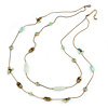 Vintage Inspired Two Strand Light Green Bead Necklace In Bronze Tone Metal - 68cm L/ 5cm Ext