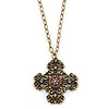 Victorian Style Bronze Tone Filigree Cross Pendant With Oval Chunky Chain Necklace - 44cm Length/ 6cm Extension