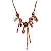 Vintage Inspired Purple Crystal, Enamel Floral Necklace In Bronze Tone - 38cm L/ 5cm Ext