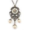 Vintage Inspired Beaded, Crystal Filigree Pendant With 40cm L/ 5cm Ext Silver Tone Chain