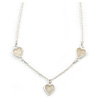Romantic Mother of Pearl Triple Heart Necklace In Silver Tone Metal - 38cm Length/ 7cm Extension