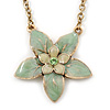 Mint Green Enamel Flower Pendant With Gold Tone Chain - 36cm Length/ 7cm Extension