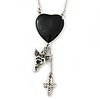 Vintage Inspired Heart, Angel, Cross Charm Necklace In Burn Silver Finish - 36cm Length/ 7cm Extension