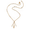 Delicate White Acrylic Bead Gold Tone Chain Necklace with Tassel - 50cm L