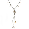 Vintage Inspired White Enamel Heart, Freshwater Pearl, Flower Charms Necklace With Long Tassel In Silver Tone - 36cm L/ 5cm Ext