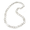 Statement Hammered Oval Link Long Necklace In Light Silver Tone - 82cm L