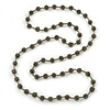 12mm Long Metallic Grey Glass Ball Necklace - 124cm Length