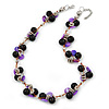 Black Ceramic, Magenta Shell Cluster Bead Necklace In Silver Tone - 46cm L/ 4cm Ext