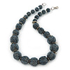 Chunky Graduated Hematite Coloured Glass Bead Necklace - 44cm L