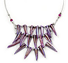 Purple Shell Nugget Bib Wire Necklace In Silver Tone - 48cm L