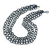 3 Strand Hematite Coloured Glass Bead Oval Link Necklace - 60cm Length