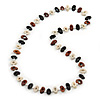 Black, Cream, Brown Bone Bead Necklace - 80cm L
