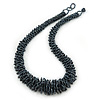 Chunky Hematite Coloured Glass Bead Necklace - 52cm L