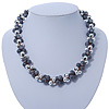 Light Grey & Silver Tone Acrylic Bead Cluster Choker Necklace - 38cm L/ 5cm Ex
