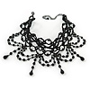 Statement Victorian/ Gothic/ Burlesque Black Acrylic, Glass Bead Choker Necklace - 27cm Length/ 7cm Extension