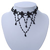 Chic Victorian/ Gothic/ Burlesque Black Bead Choker Necklace - 31cm Length/ 8cm Extension