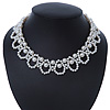 White Imitation Pearl Bead Collar Style Necklace In Silver Tone - 36cm L/ 6cm Ext