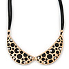 Gold Tone, Crystal Collar Necklace With Black Suede Cords - 40cm L/ 7cm Ext