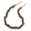 Bronze/ Grey/ Metallic Glass Bead Twisted Necklace with Silver Tone Clasp - 47cm L