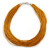 Multistrand Gold Coloured Silk Cord Necklace In Silver Tone - 50cm L