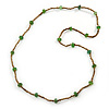 Long Bronze, Green Glass Bead Necklace - 94cm L