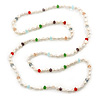 Long Rope White Baroque Shape Freshwater Pearl, Multicoloured Glass Bead Necklace - 116cm L