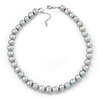 12mm Light Grey Ringed Freshwater Pearl Necklace In Silver Tone - 40cm L/ 4cm Ext