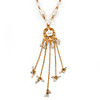 Vintage Inspired Shell Floral With Charms Pendant with Gold Tone Pearl Bead Chain - 42cm L/ 5cm Ext