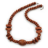 Chunky Brown Wood Bead Necklace - 64cm L/ 3cm Ext