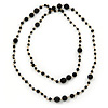 Long Black Acrylic Graduated Bead Necklace In Gold Tone - 122cm L